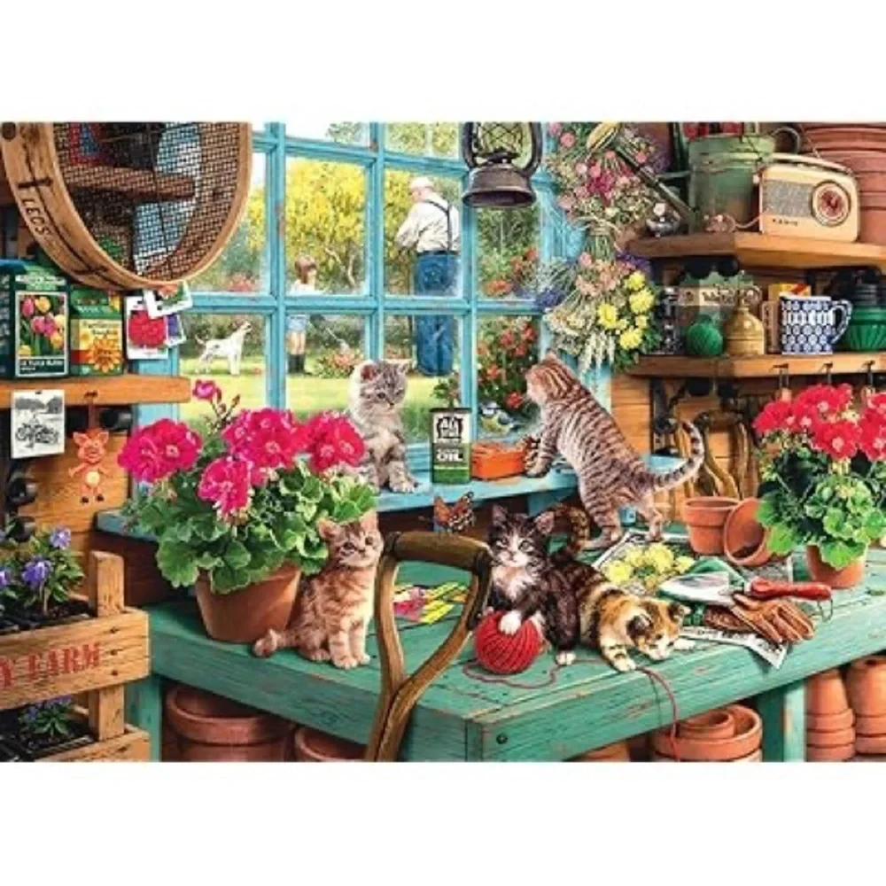 Windowsill Cat Garden Shed Jigsaw Puzzle 1000 Pieces NIB